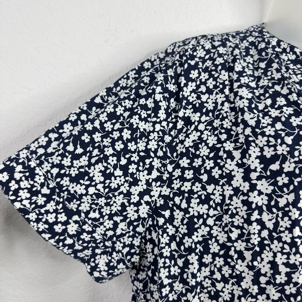 J.Crew Shirt Women L Blue White Floral Romantic Career Flowy Coquette Boho Fairy